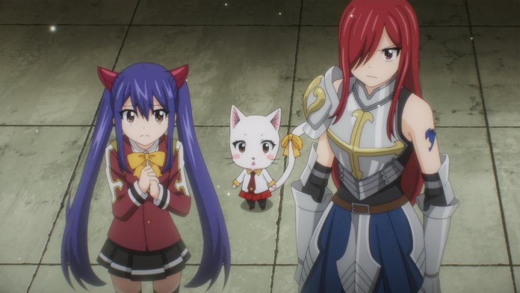 Erza Scarlet, Charle, and Wendy Marvell in Fairy Tail 100 Years Quest