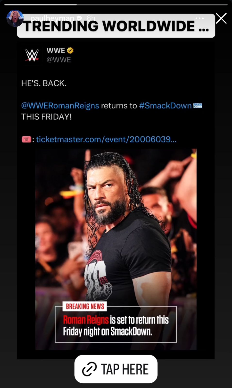 Пол Хейман реагирует на возвращение Романа Рейнса в WWE SmackDown во время его отсутствия