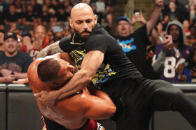 AEW star Ricochet and Bron Breakker brawling on an episode of WWE RAW