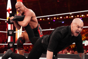 WWE Hall of Famer Kurt Angle and Baron Corbin at WrestleMania 35