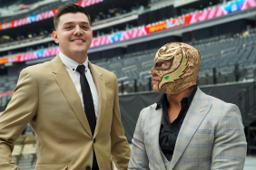 WWE Superstars Dominik Mysterio and Rey Mysterio.