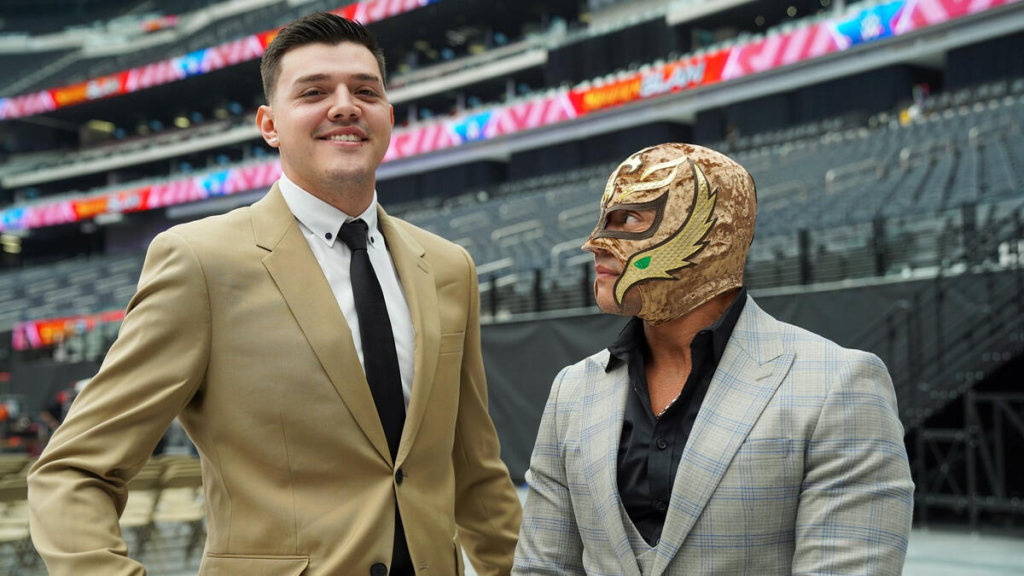 WWE Superstars Dominik Mysterio and Rey Mysterio.