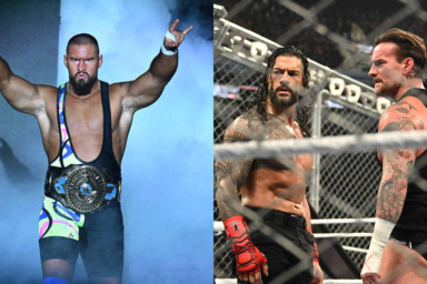 WWE Superstars Bron Breakker, Roman Reigns and CM Punk