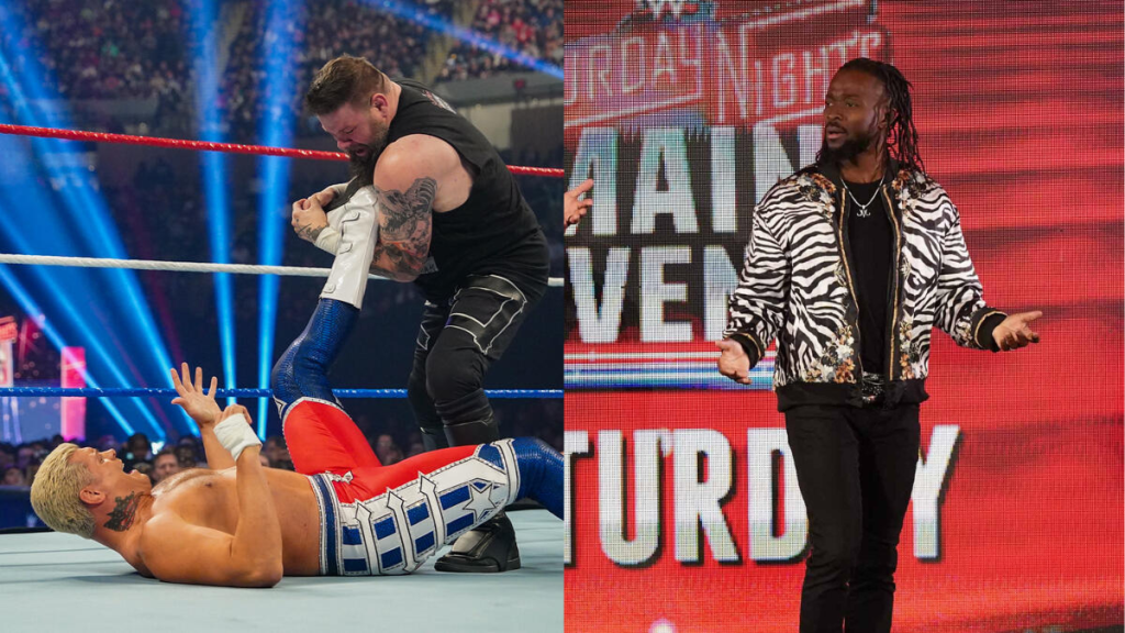 Kofi Kingston reacts to Kevin Owens' attack on Cody Rhodes at WWE Saturday Night's Main Event.