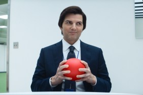 Adam Scott holds a red ball in Severance Season 2.