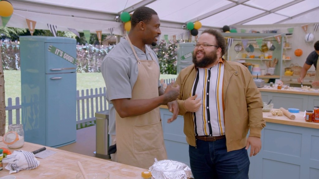 Zach Cherry & DK Metcalf Celebrate in Exclusive The Great American Baking Show: Celebrity Big Game Special Clip