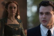 Olivia Cooke and Alden Ehrenreich both stare.