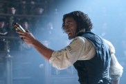 Oscar Isaac points something in Frankenstein.