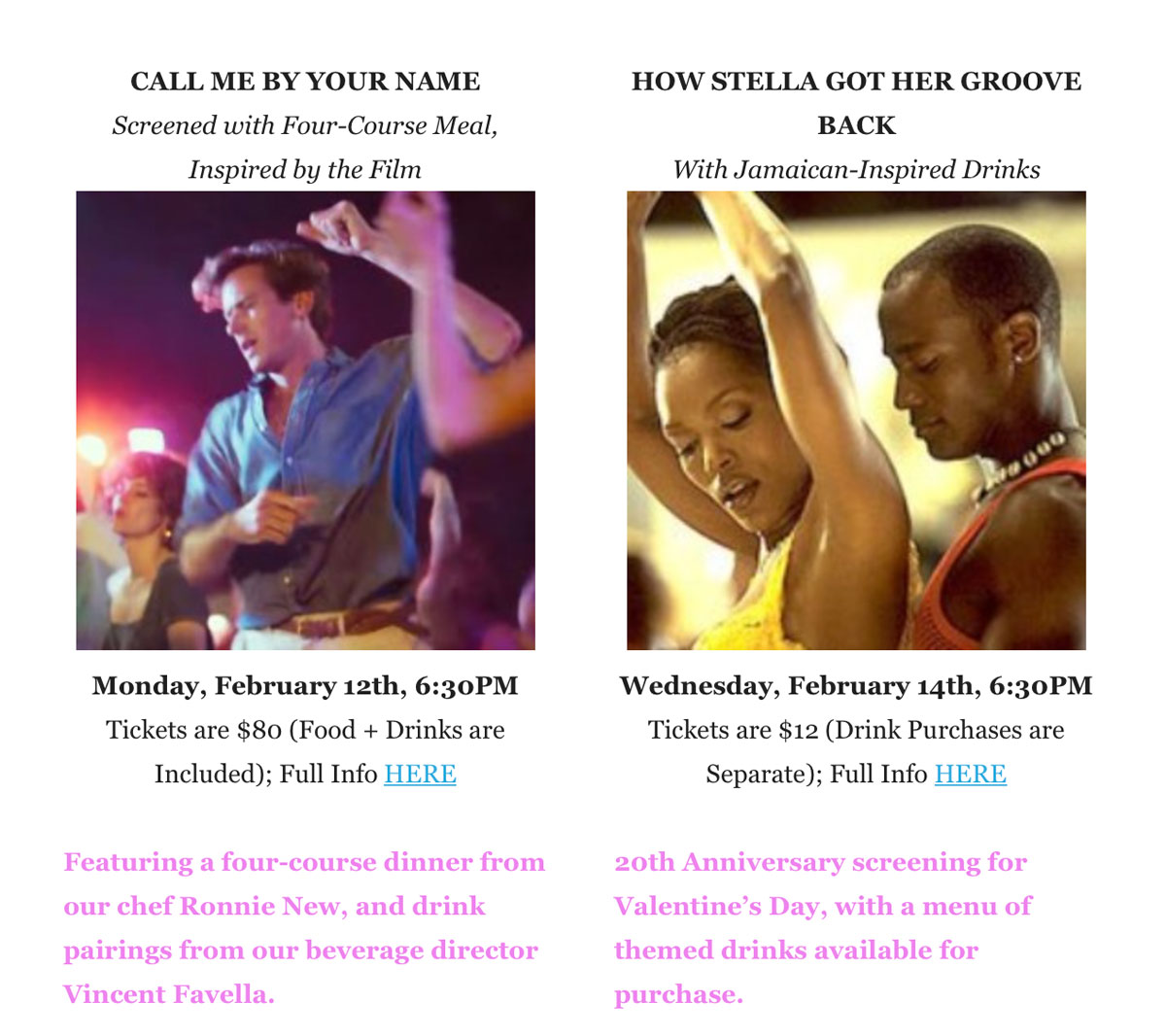 Alamo Call Me By Your Name and How Stella Got Her Groove Back Events